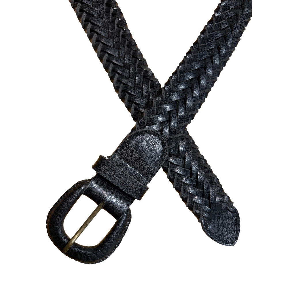 Covered Buckle Braided Leather Belt Black Size 34" (37.5" Strap)